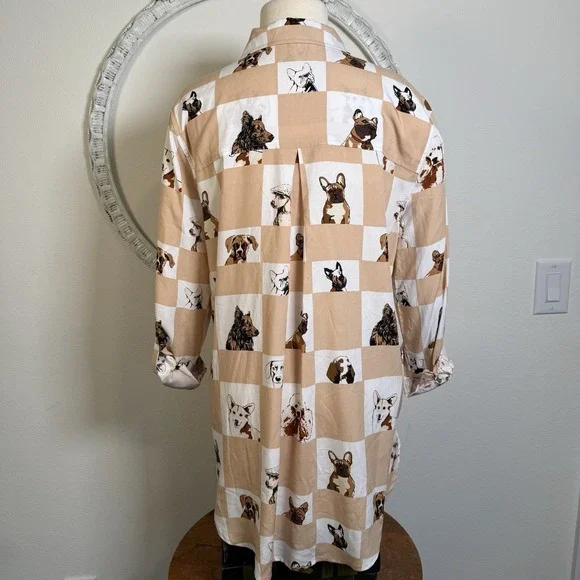 Jane and Delancey Dog Print Button Up Shirt Womens Frenchie Poodle Corgy Med Art - Picture 5 of 16